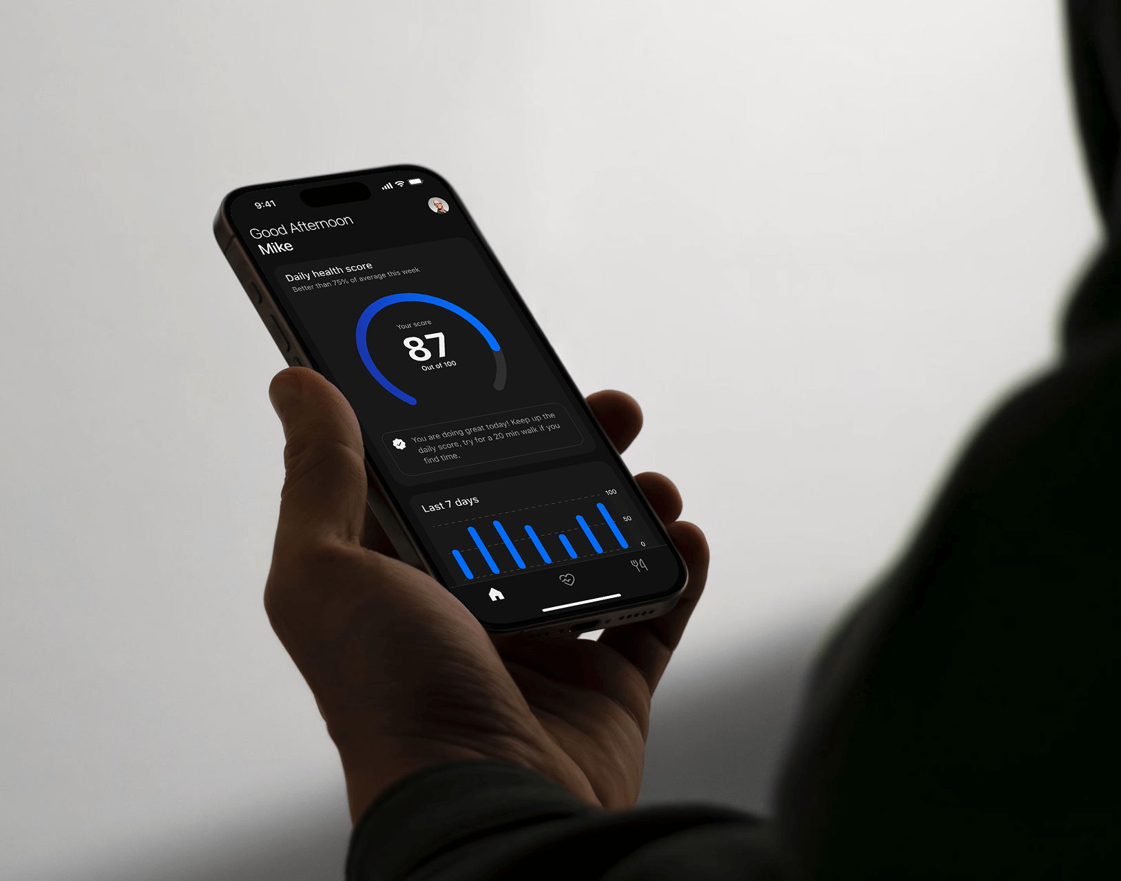 Health tracking mobile app UI dashboard
